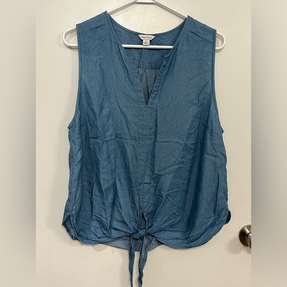 Nautica Blue Sleeveless V-Neck Tie-Front Top, size XL